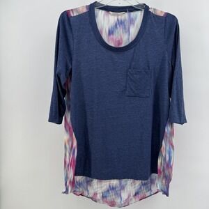 Soft Surroundings Women's L Blue Watercolor Tunic Top‎ 3/4 Sleeve Relaxed Fit